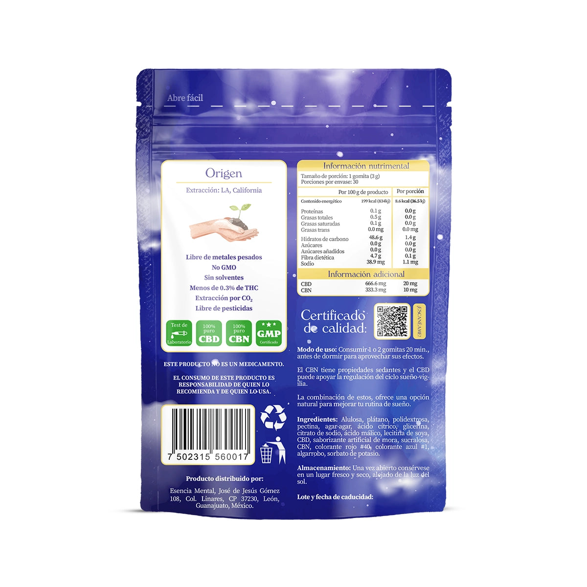 Gomitas para dormir (CBD + CBN) 30 Pzas.